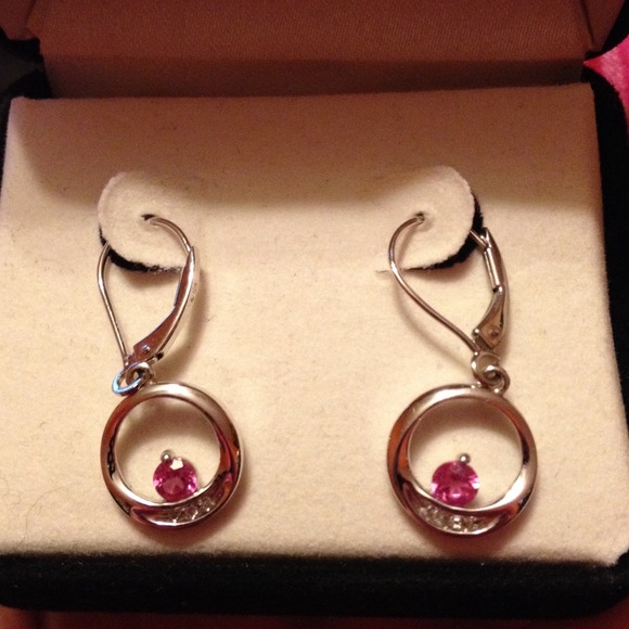 Pink sapphire and diamond accent drop earrings