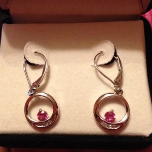 Pink sapphire and diamond accent drop earrings