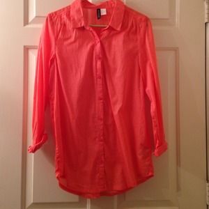 Coral Button Down Blouse! Cute with leggings!