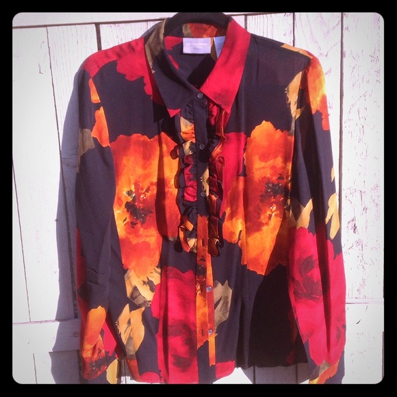Bold floral silk blouse