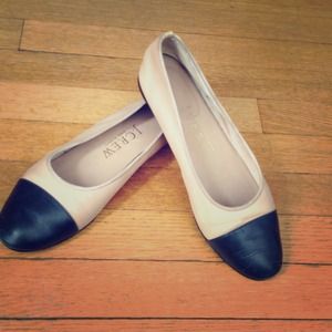 JCrew Beige Leather Ballet Flats with Black Captoe