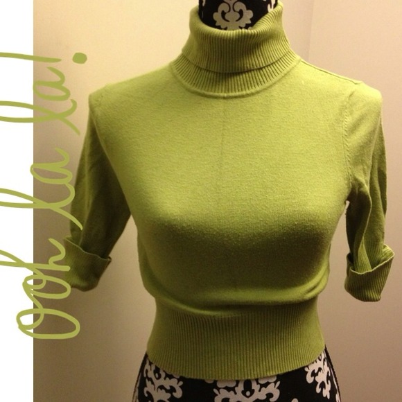 Lime green crop turtleneck sweater top