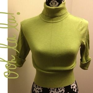 Lime green crop turtleneck sweater top