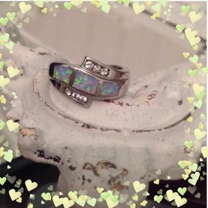 Sterling Silver Diamond and Opal Ring