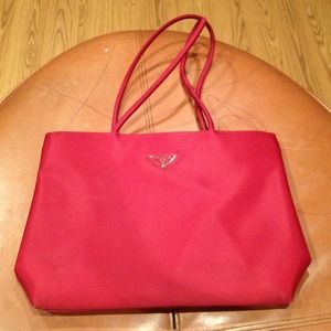 Prada red nylon multi pocket large tote handbag