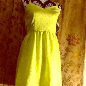 Lime Green Above Knee Spaghetti Strap Lace Dress