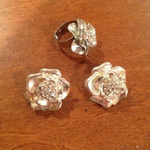 Silver clip on earrings and ring