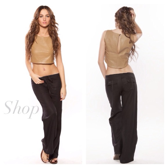 Leatherette Top & Linen Pants