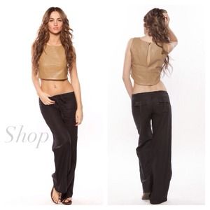 Leatherette Top & Linen Pants