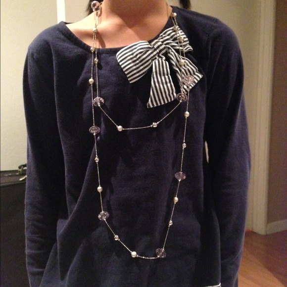 Long pink crystal and champagne colored necklace