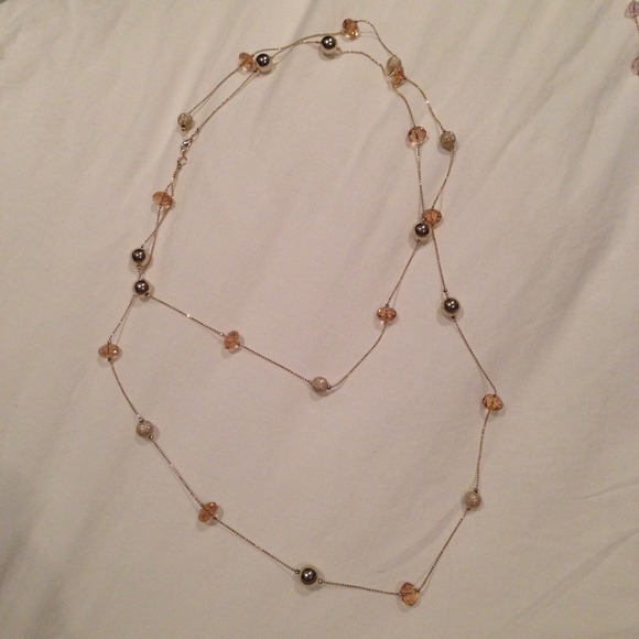 Long champagne colored crystal necklace