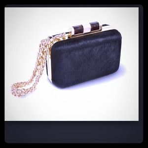 C. WONDER Black Calf Hair Minaudiere