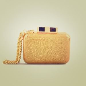 C. WONDER Gold Shagreen Embossed Minaudiere