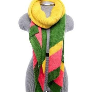 Yellow Diagonal Scarf With Green And Pink