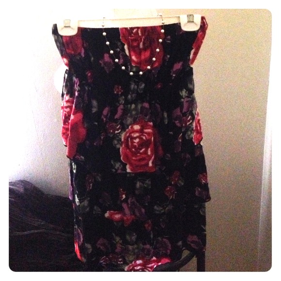 Strapless ruffled mini dress.