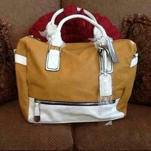 Camel brown&white purse, real leather