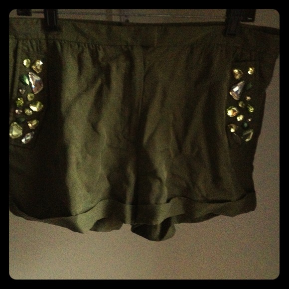 H&M dark olive rhinestone detailing shorts