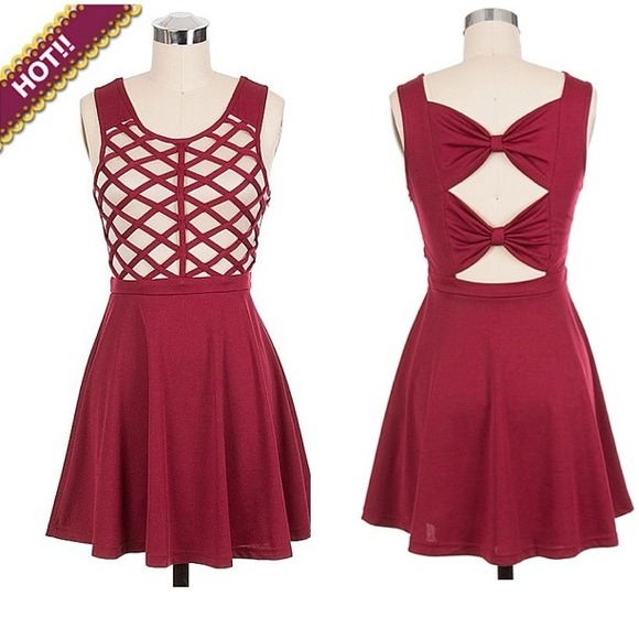 Skater Dress with Cut Out Accents in Wine - SALE!