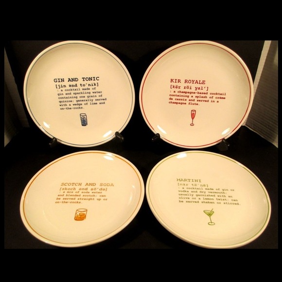 Pottery barn set of 4 plates with cocktail recipes - Picture 1 of 4