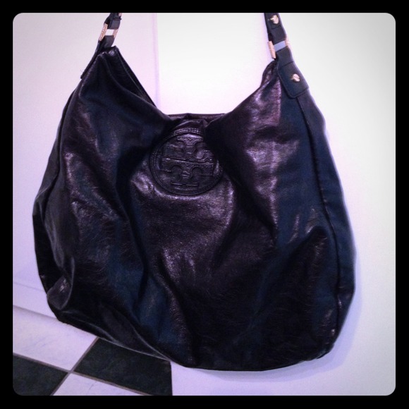 tory burch black leather hobo - Picture 1 of 4