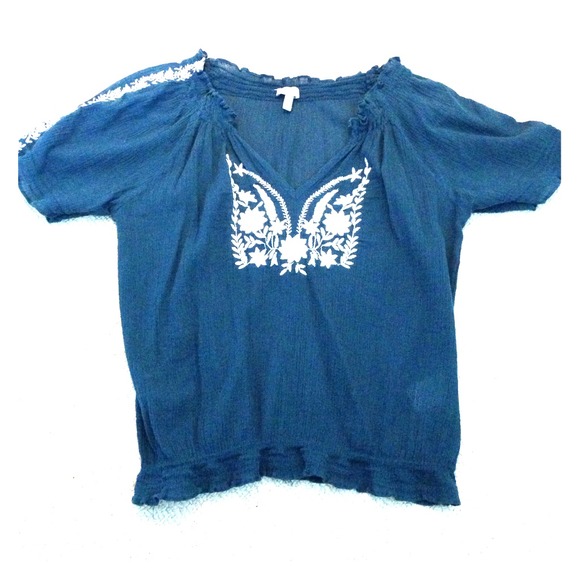 Embrodied teal top