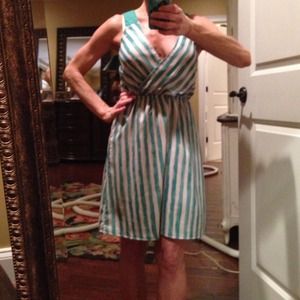 Green and beige dress