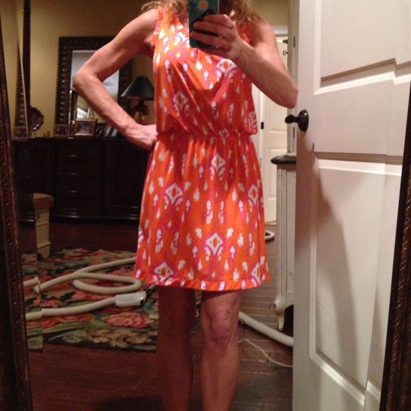 Orange and pink sleeveless dress