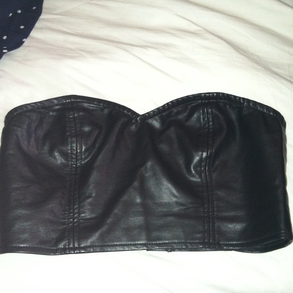 Faux leather cropped bustier