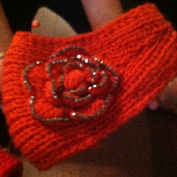 Beautiful Winter head band in orange,green & pink