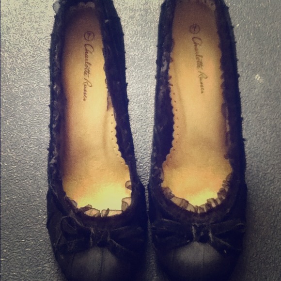 Charlotte Russe Black Satin Ruffle Heels