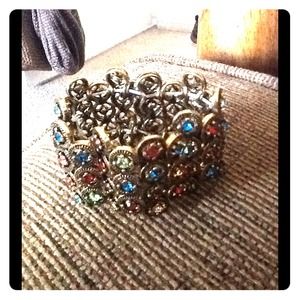 Gold stretchy multicolor gem bracelet