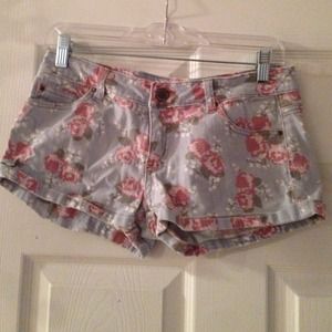 Floral denim shorts