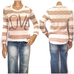 #172 Cute LOVE Hi-Lo Sweater Cream & Brown