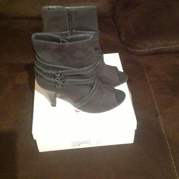 Grey Suede Open Toe Winter Booties