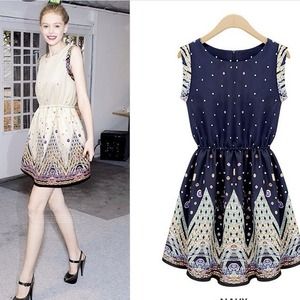 Unique Abstract Print Dress in Navy