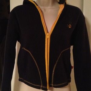 Juniors Mudd Fuzzy zip up sweat jacket/ hood navy/ yellow