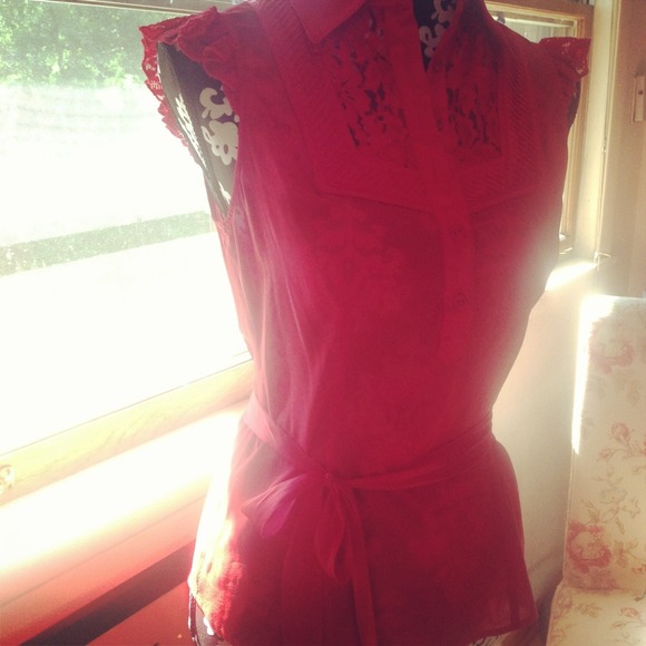 Bebe Red Silk Blouse ❤️❤️❤️ - Picture 1 of 3