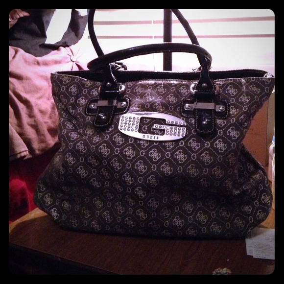 Monogram black & white Guess purse w/ crystals