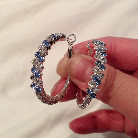 Small Blue and white crystal hoop earrings