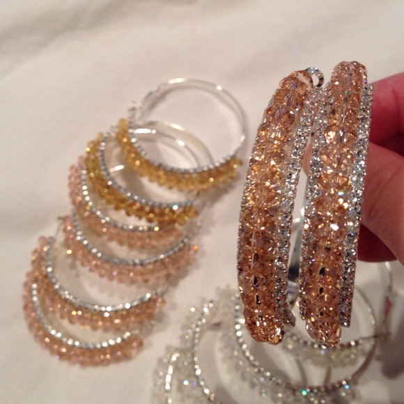 Medium crystal hoop earrings $5 each