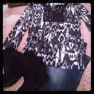 Black and White Top with Embroidery