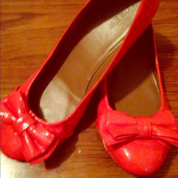 J. Crew Factory Cece Patent Bow Red Ballet Flats