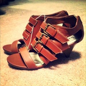 Brown buckle heels