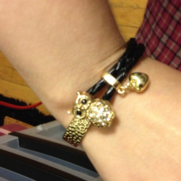 Owl leather gold bracelet new
