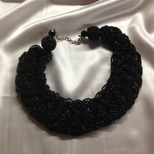 Gorgeous black bead, braided necklace