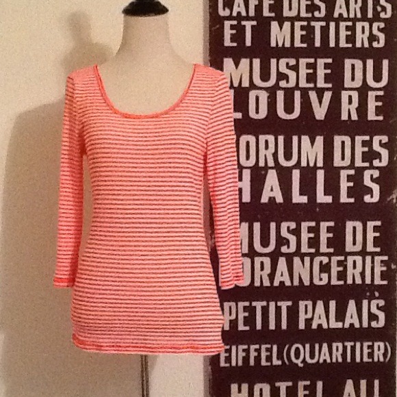 Neon orange and white striped top