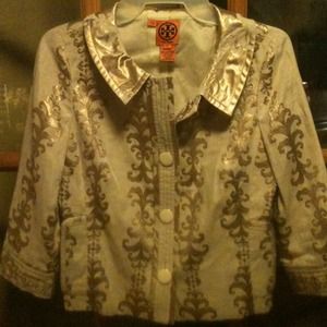 Metallic Tory Burch size 2 jacket cream gold