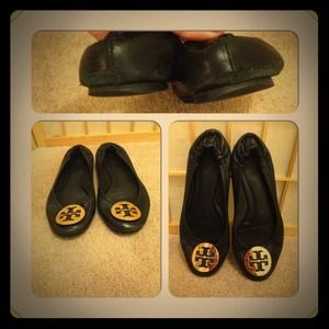 **RESERVED** Tory Burch Black and Gold Reva Flats
