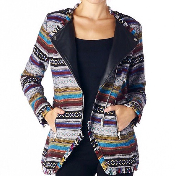 Trendy Tribal & Vegan Leather Moto Jacket