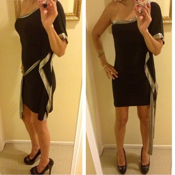 Dresses & Skirts - Black w silver one shoulder detail dress